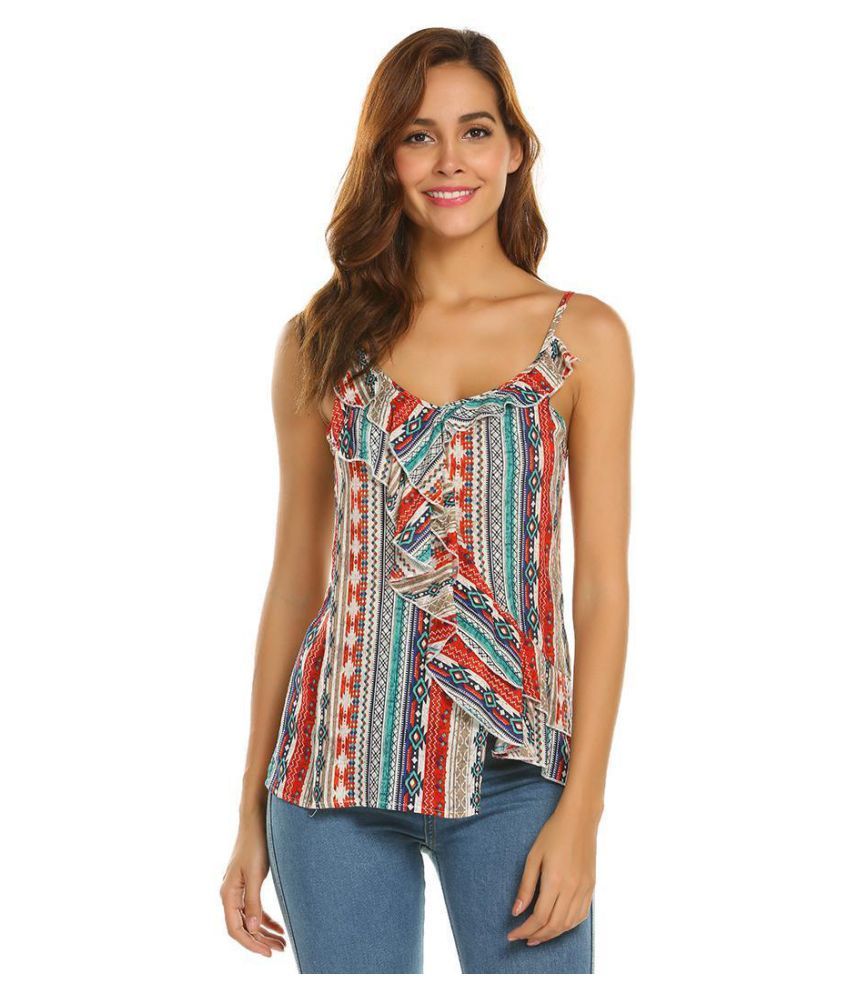 Buy Women Casual Adjustable Spaghetti Strap Printed Asymmetrical Hem  Camisole Tops Online at Best Prices in India - Snapdeal