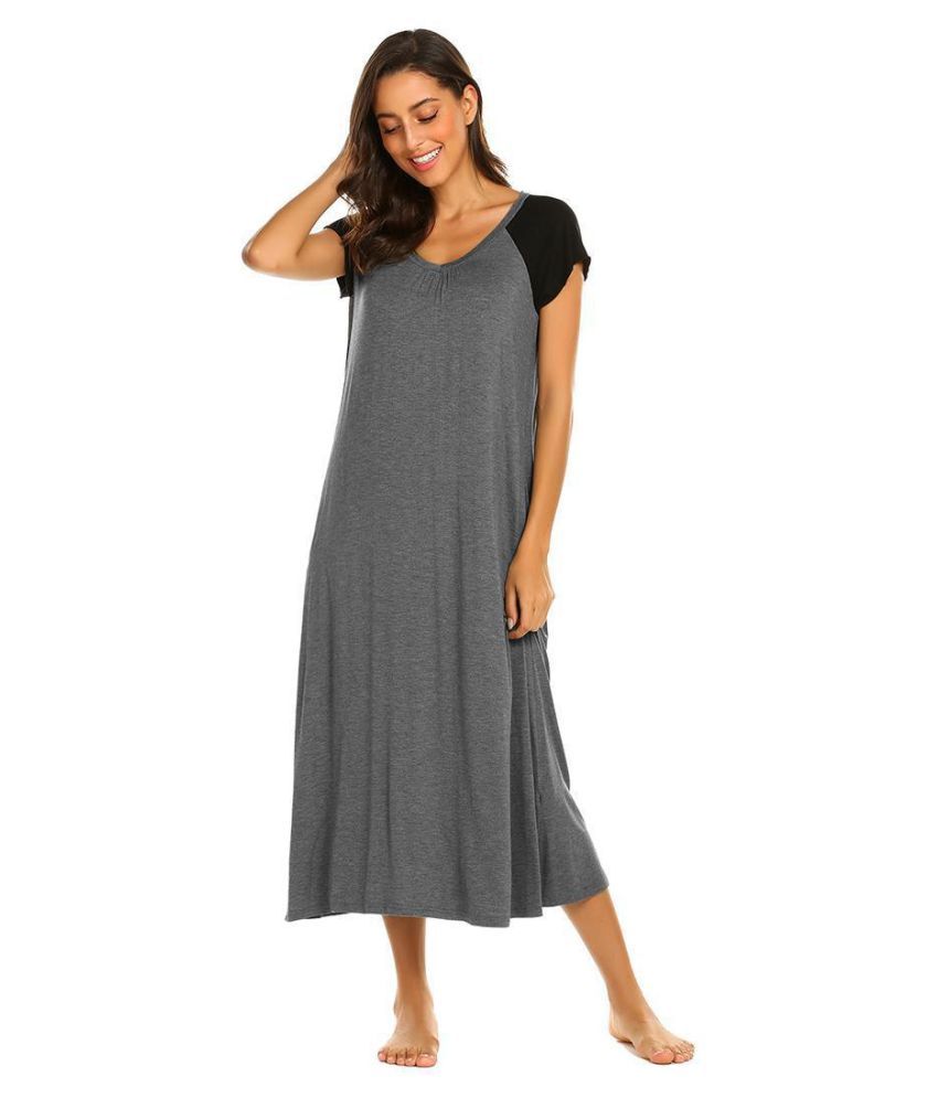Women O Neck Short Sleeve Nightgown Loose Sleep Dress with Pockets