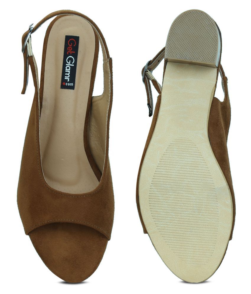 tan block heel pumps