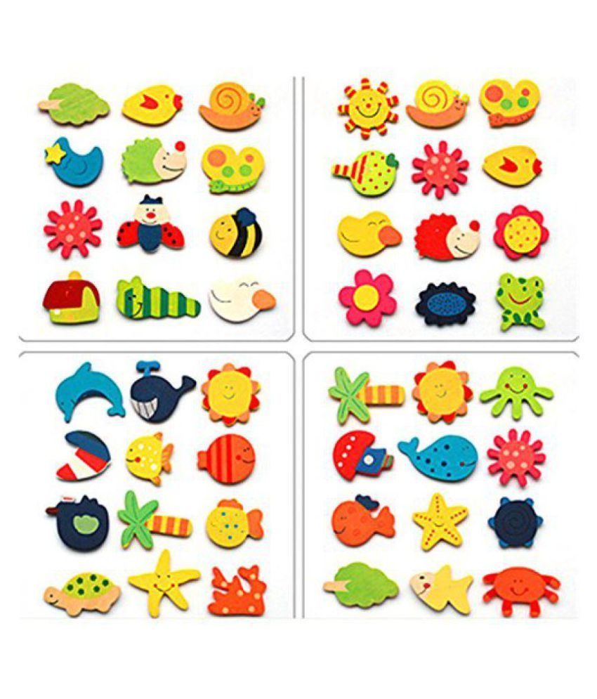     			Colour Wooden Cartoon Or Nature Theme Fridge Magnets ( Set Of 48Random Magnets )