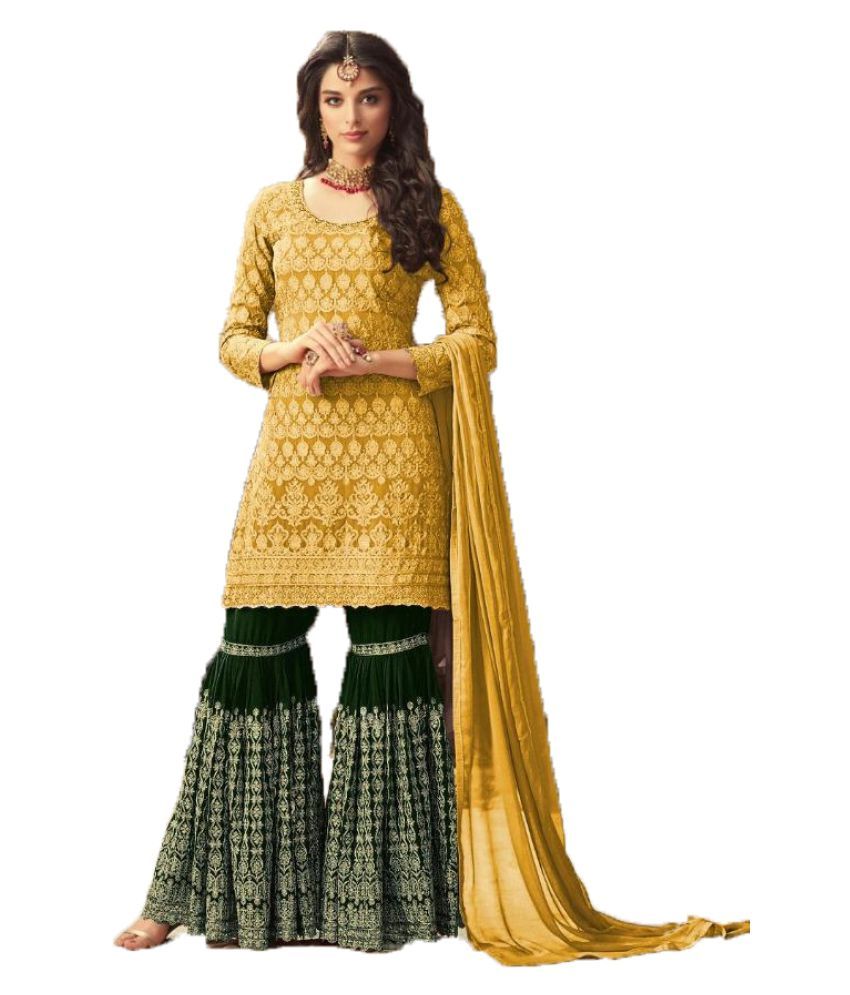 Yellow Woven Design Shantoon Suit Set