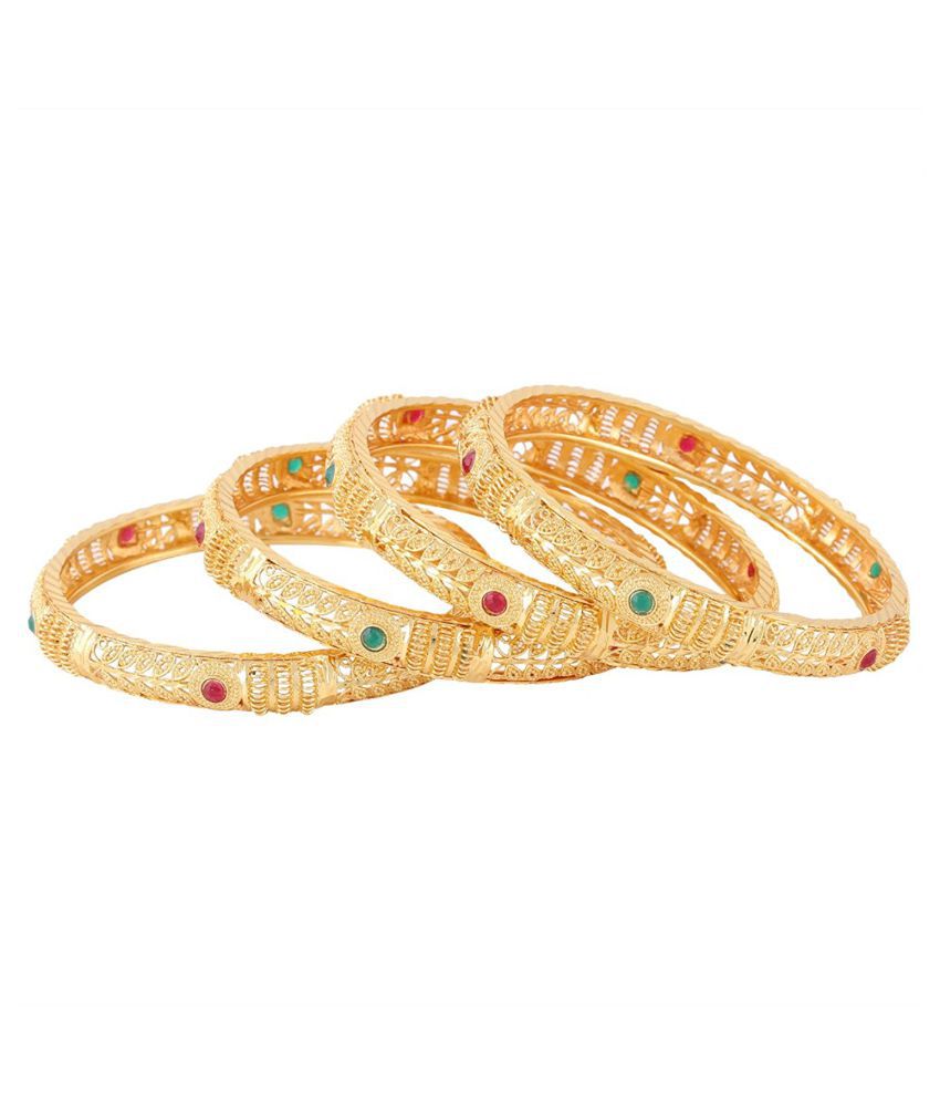 Jewar Bangles 2.6 Inches Kundan Ad Cz 4 Piece Two Gram Gold Jewelry For Women & Girls 7897