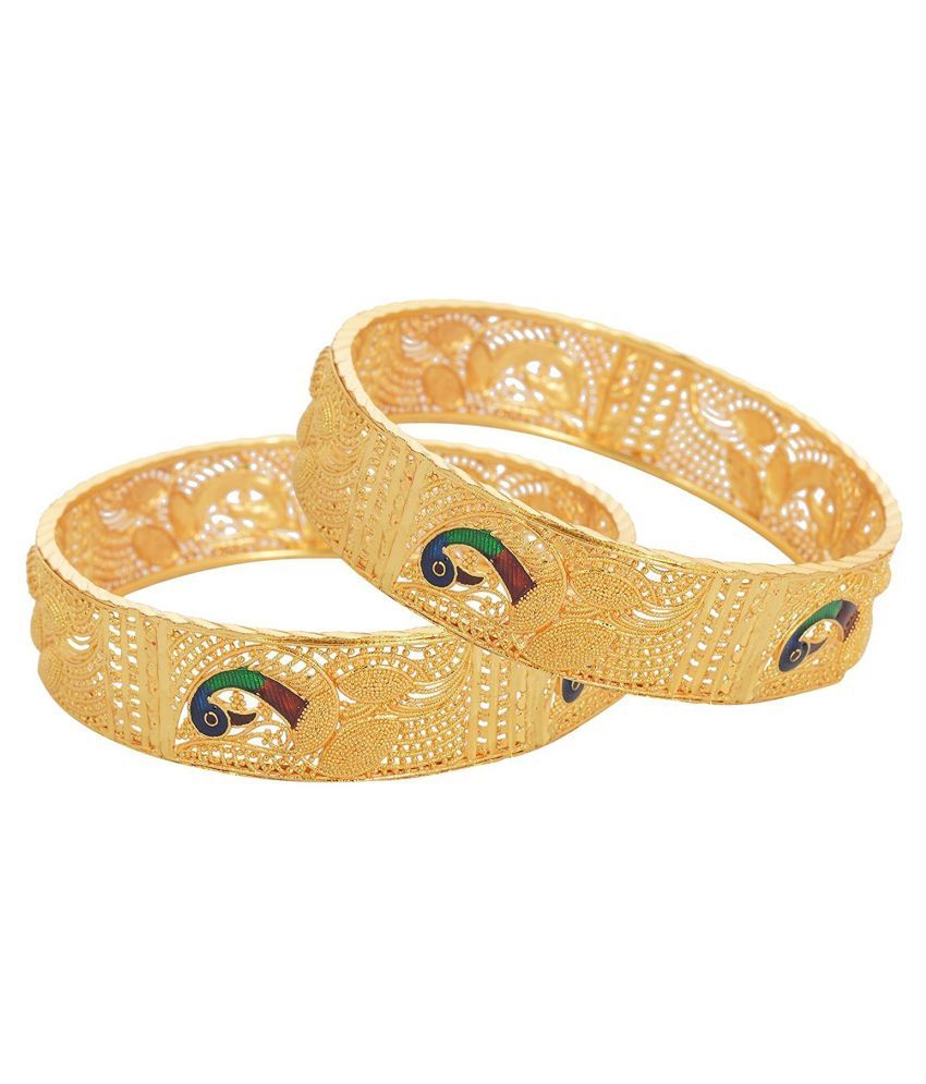     			Jewar Mandi Traditional Peacock Work Jewelry 2.6 inches Gold Plated Bangles for Women 7827