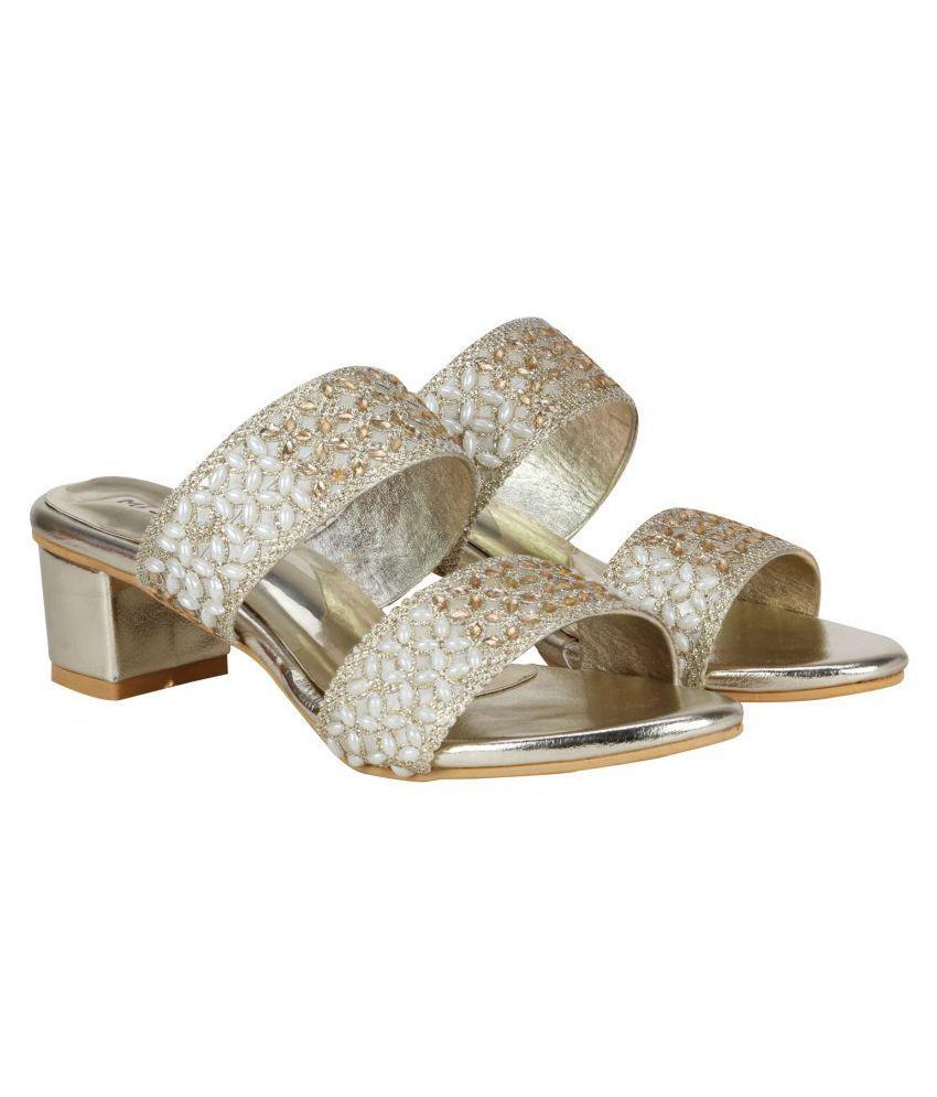 gold block sandal heels