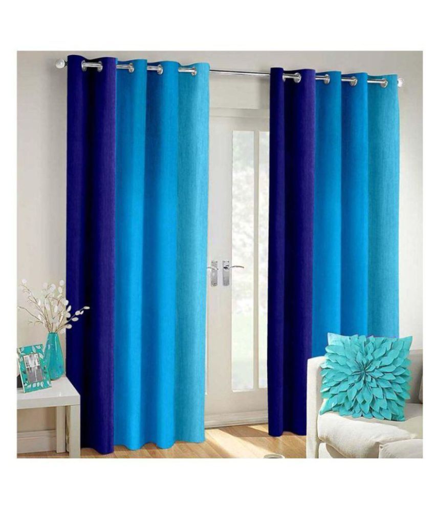 HomeStore-YEP Set of 2 Door Eyelet Polyester Curtains Blue