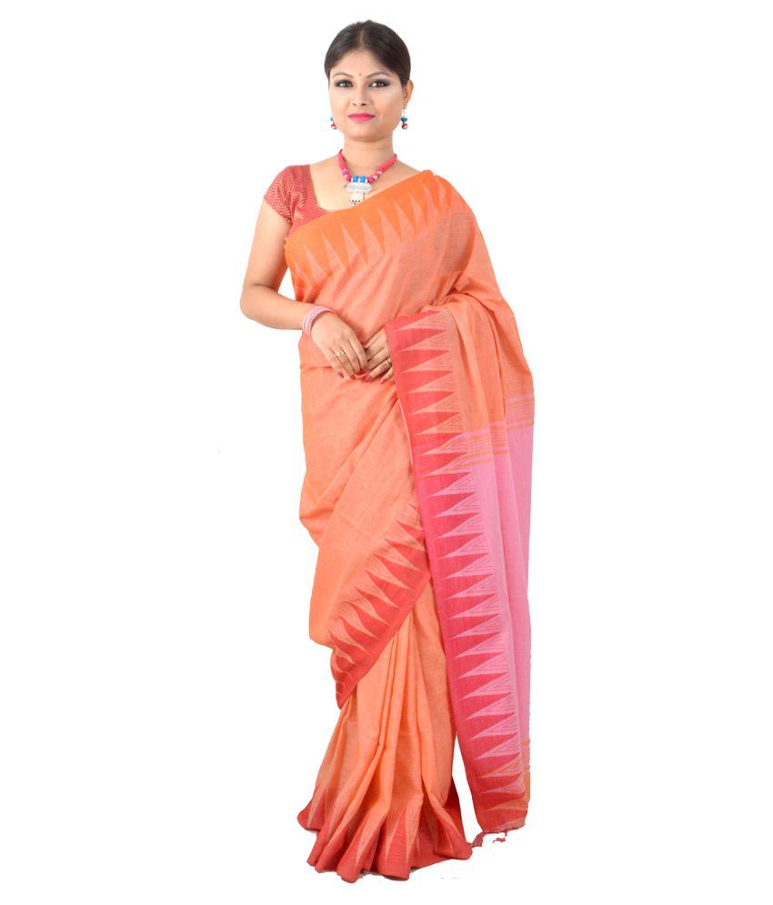 peach colour cotton saree