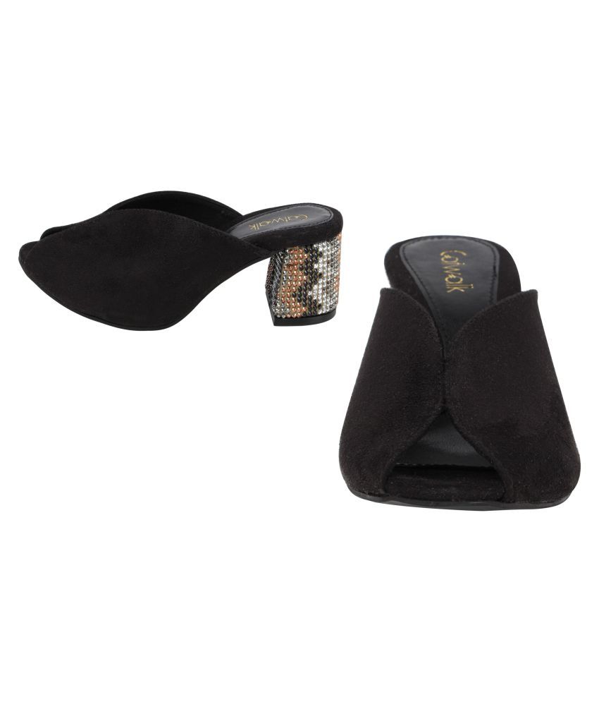 black block heels with fur