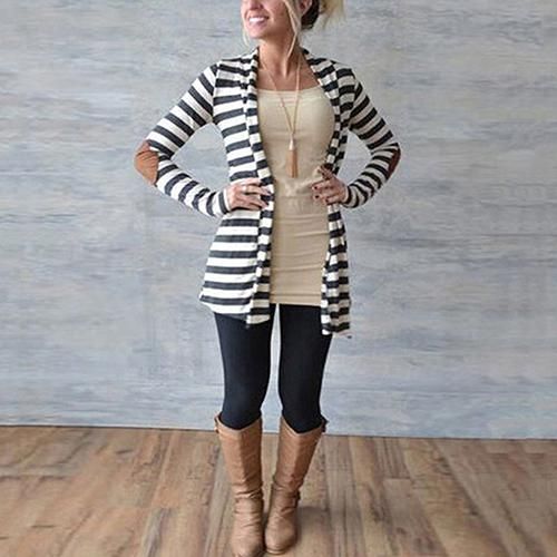 Buy Women's Fashion Warm Long Sleeve Striped Arm Patches Cardigan Jacket  Coat Online at Best Prices in India - Snapdeal