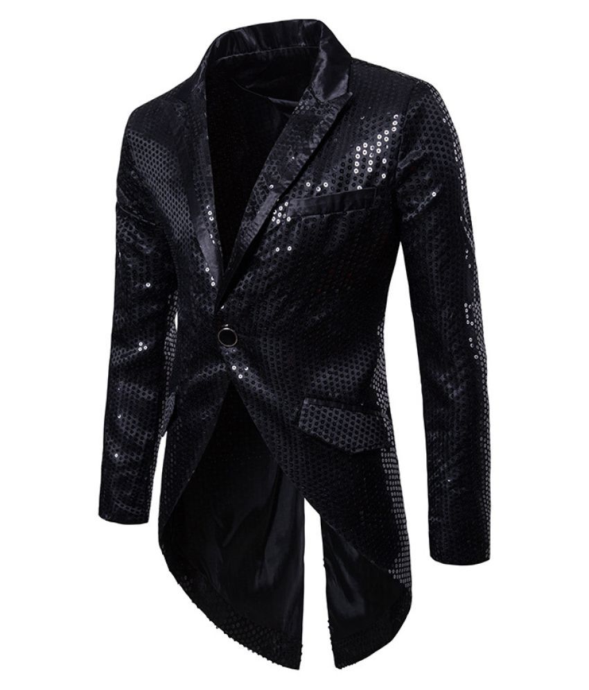 Haorun Men Tuxedo Tail Jacket Suit Coat Sequins Glitter Club Dance ...
