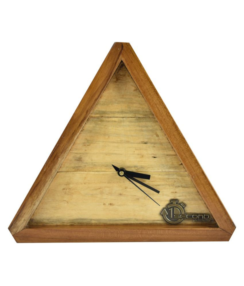 One Second Triangle Analog Wall Clock Wooden Teak / Pine Triangle Table
