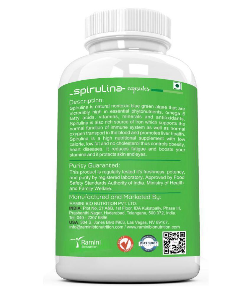 RAMINI BIONUTRITION SPIRULINA 500 mg CAPSULES Capsule 1 no.s Buy RAMINI BIONUTRITION SPIRULINA
