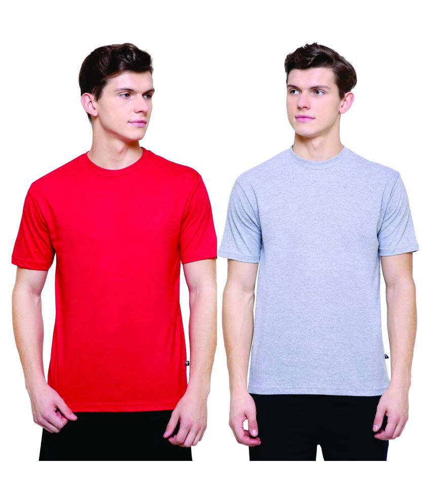     			PROTEENS Men's Round Neck T-Shirt Red & Grey Combo Pack of 2