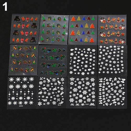 12 Sheets Christmas Snowflake Zip 3d Decals Nail Art Tips Stickers