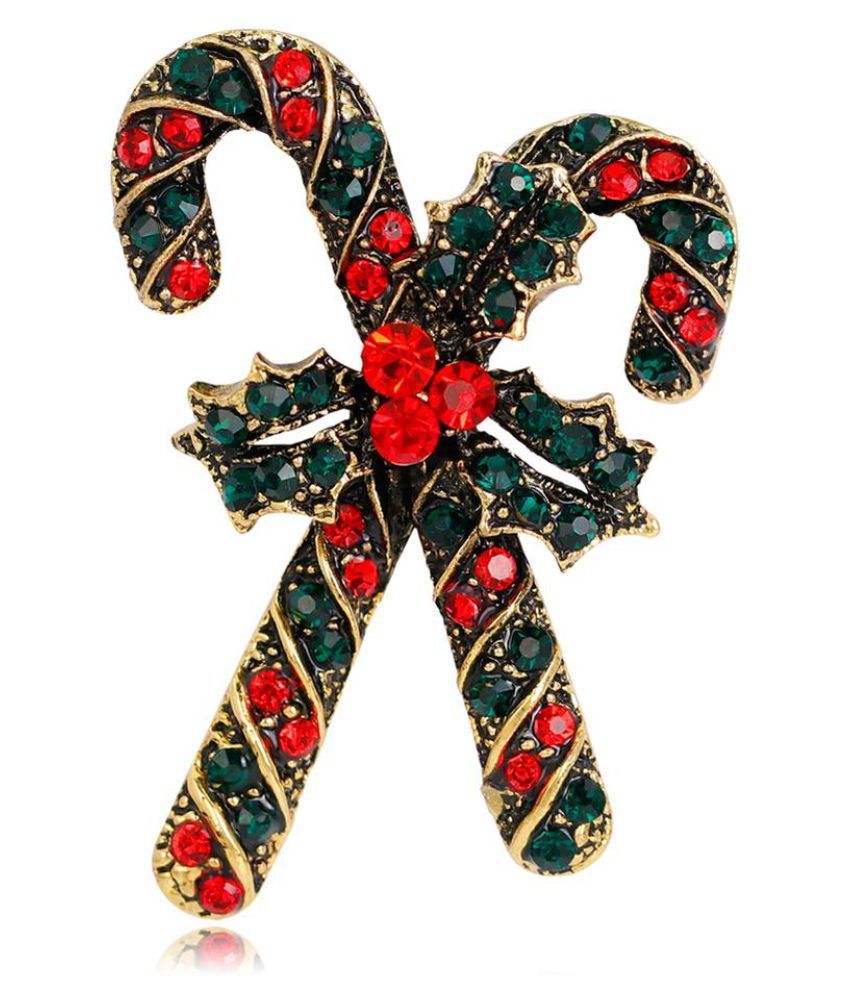 Retro Rhinestone Christmas Crutch Shape Brooch Pin Women Scarf Bag ...