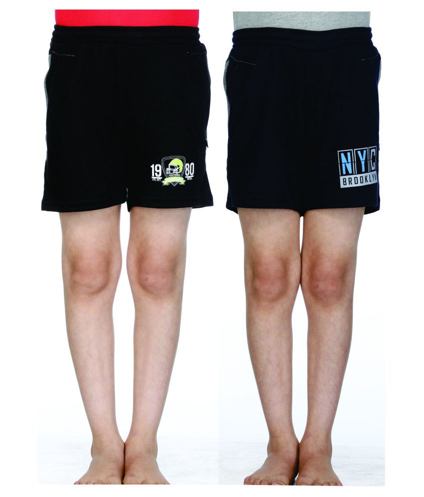     			Proteens Boy's Printed Shorts Black and R.Blue Combo Pack of 2