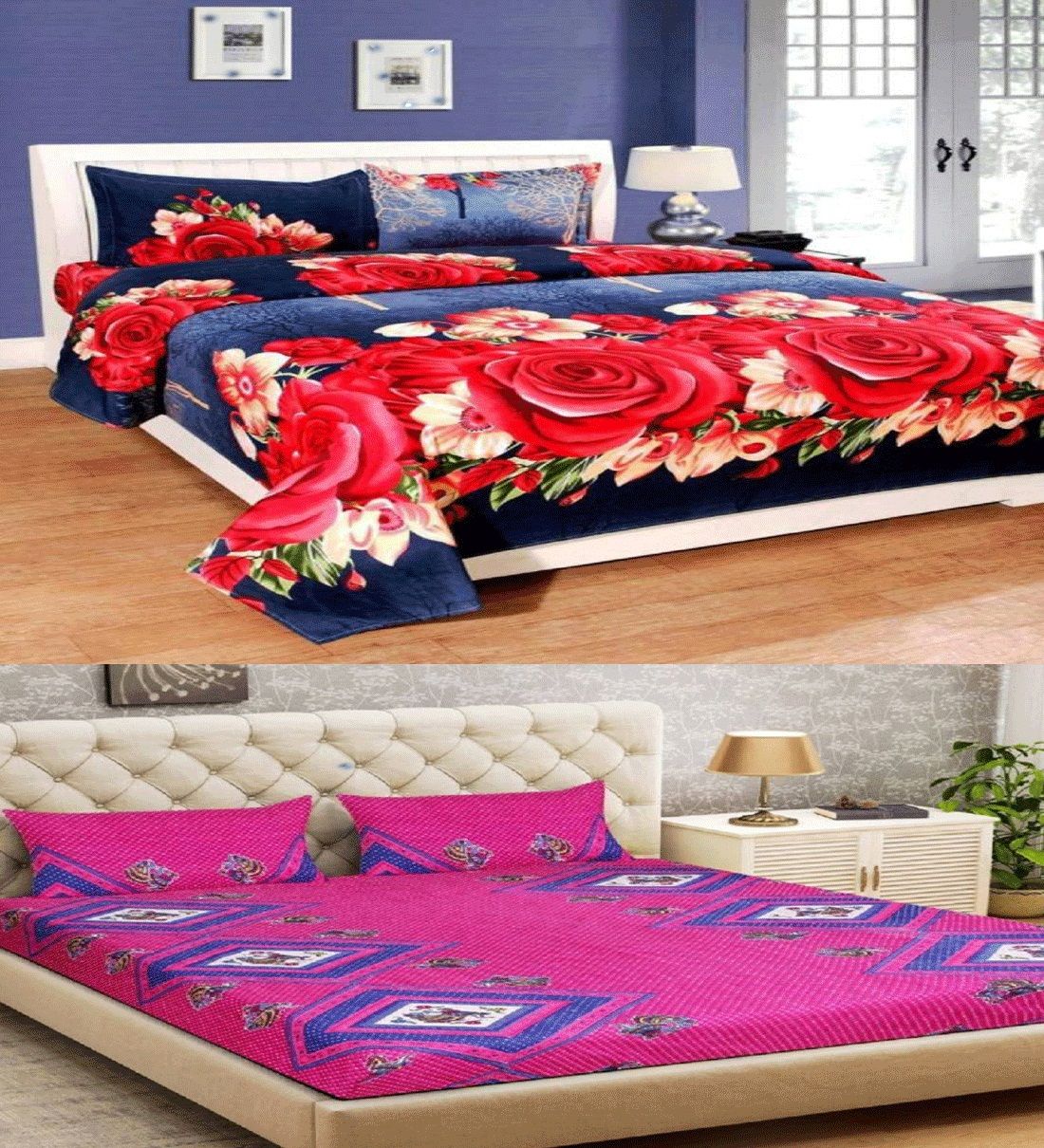 New panipat textile zone Double 3D Polycotton Multi Fitted Sheet Set of