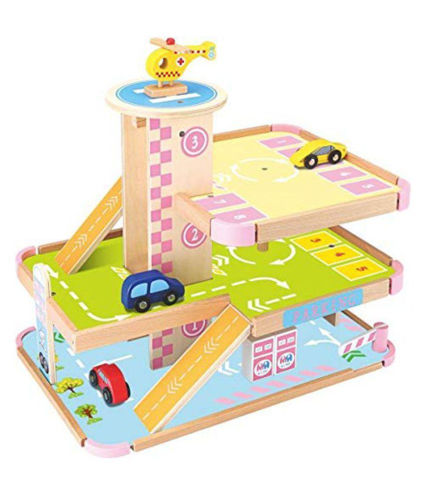 Webby Wooden 4 Story Parking Garage – Features 4 Wooden Cars And A 