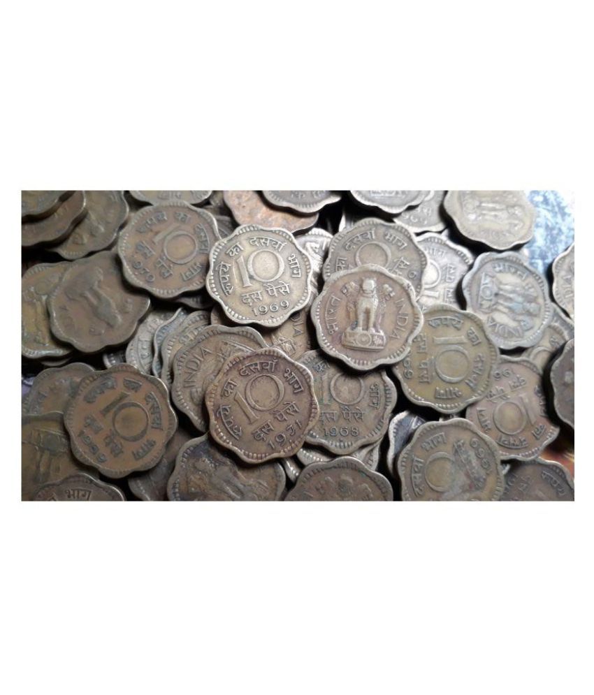     			Collectible coins - 10 P NICKEL BRASS MIXED YEARS - INDIA - 1968 1969 1970 1971 100 Numismatic Coins
