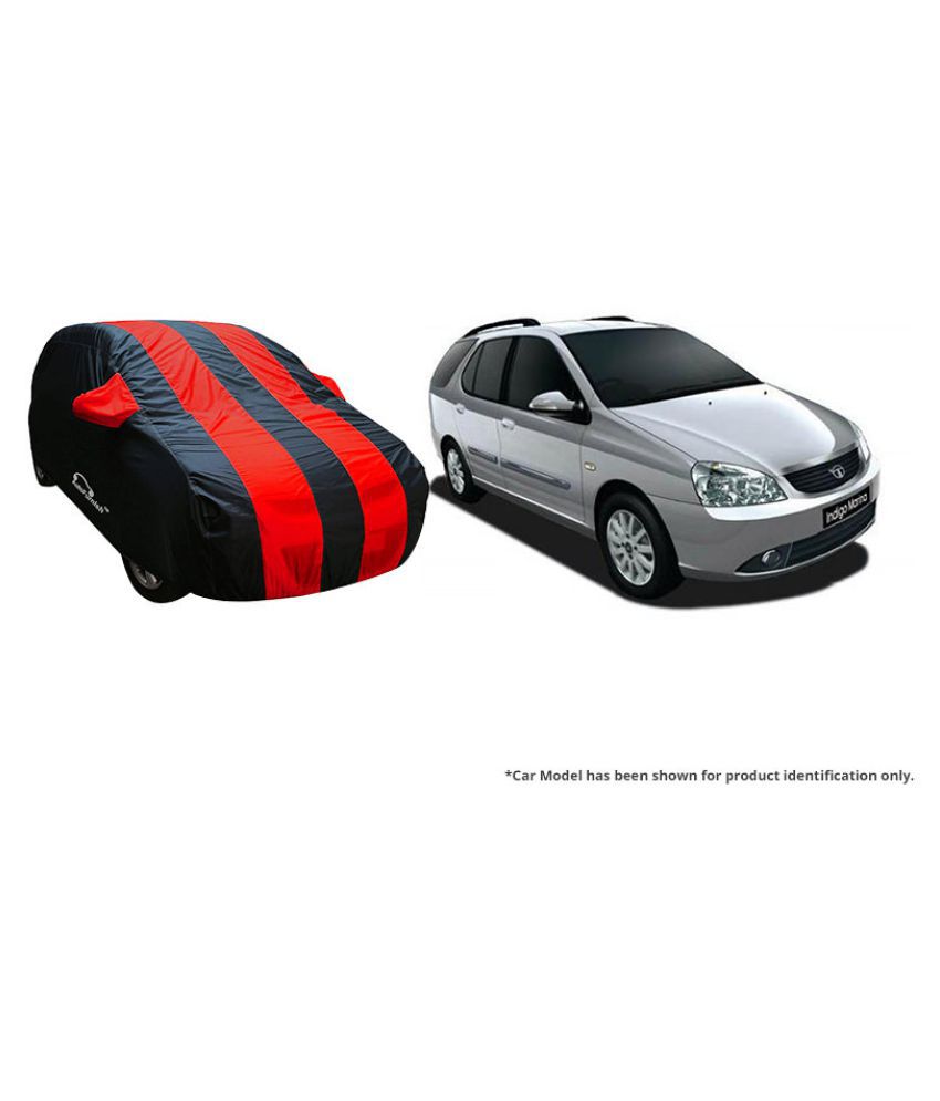 Autofurnish Stylish Red Stripe Car Body Cover For Tata Indigo Marina Arc Blue