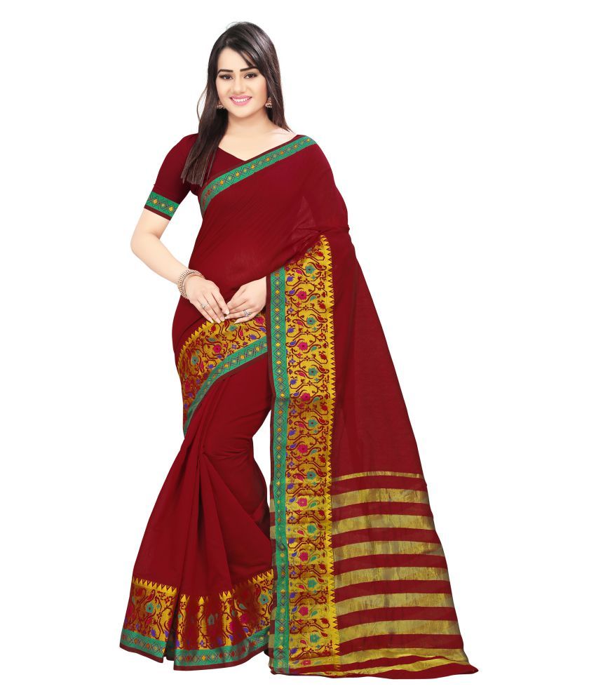 maroon cotton silk saree