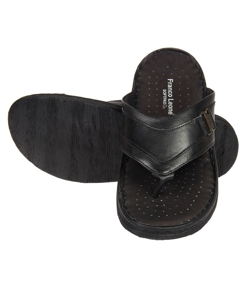 Franco Leone Black Leather Slippers Price in India- Buy Franco Leone ...