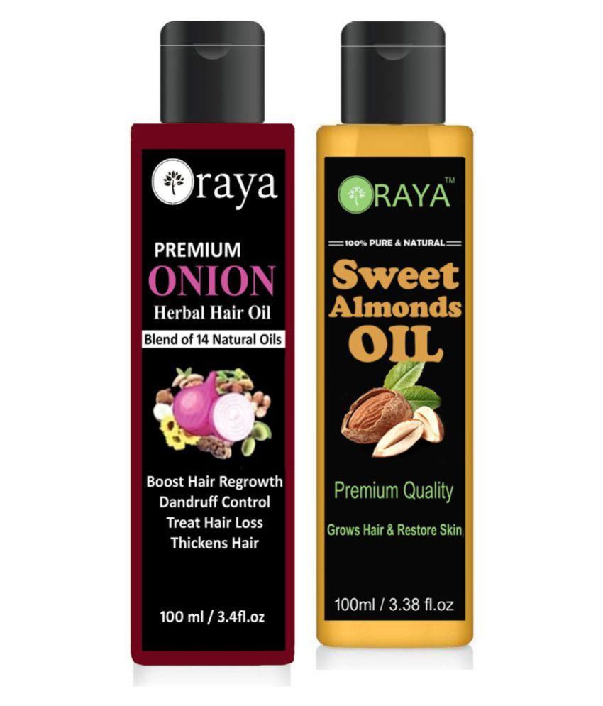     			ORAYA 100% Organic ONION  Oil & Sweet Almond Oil-Combo 200 ml Pack of 2