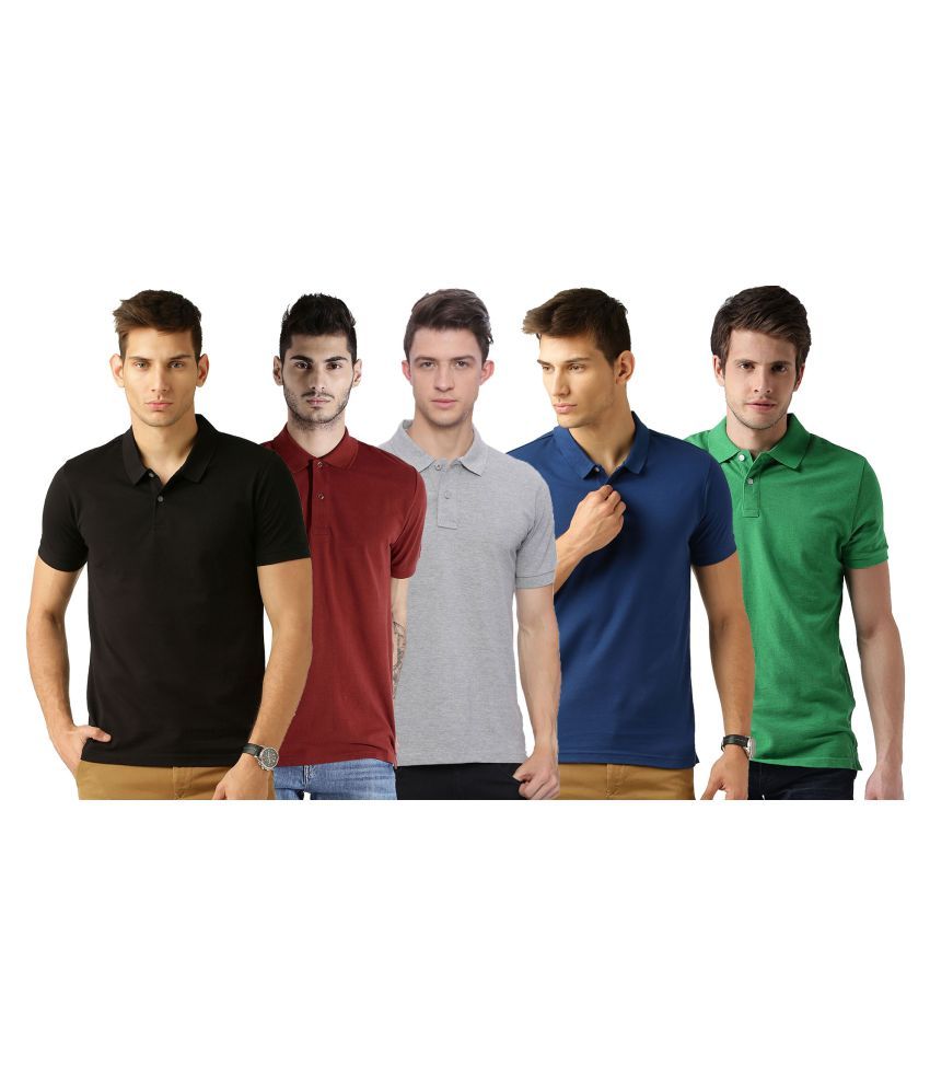     			Galatea Pack of 5 Cotton Blend Slim Fit Plain Men's Polo T Shirt ( Multi )