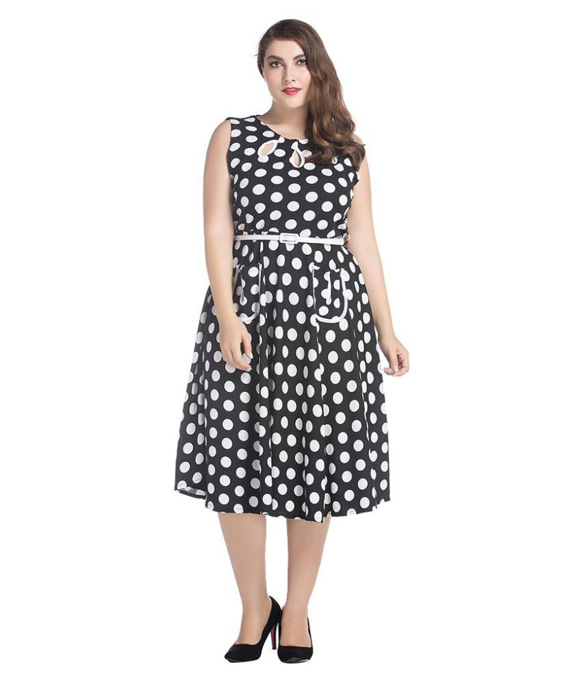 Elegant Polka Dot Sleeveless Big Swing Women Plus Size Party Below Knee ...