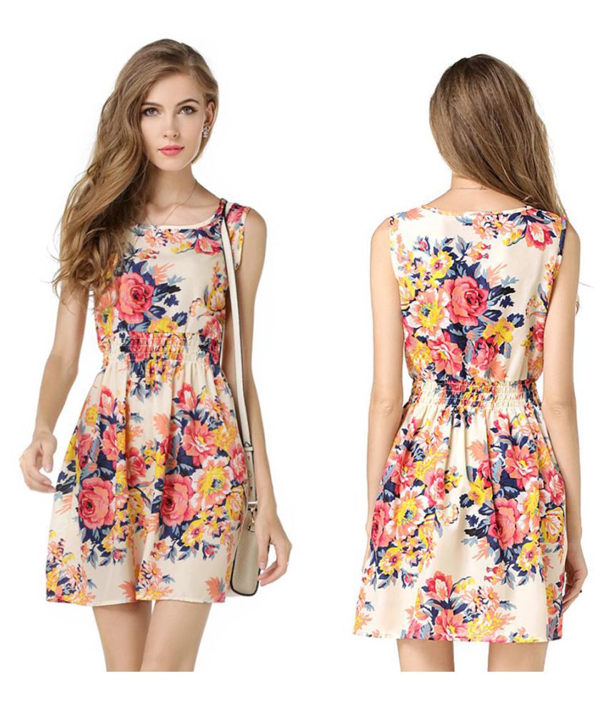 Women's Sexy Chiffon Floral Print Sleeveless Party Mini Fit and Flare ...