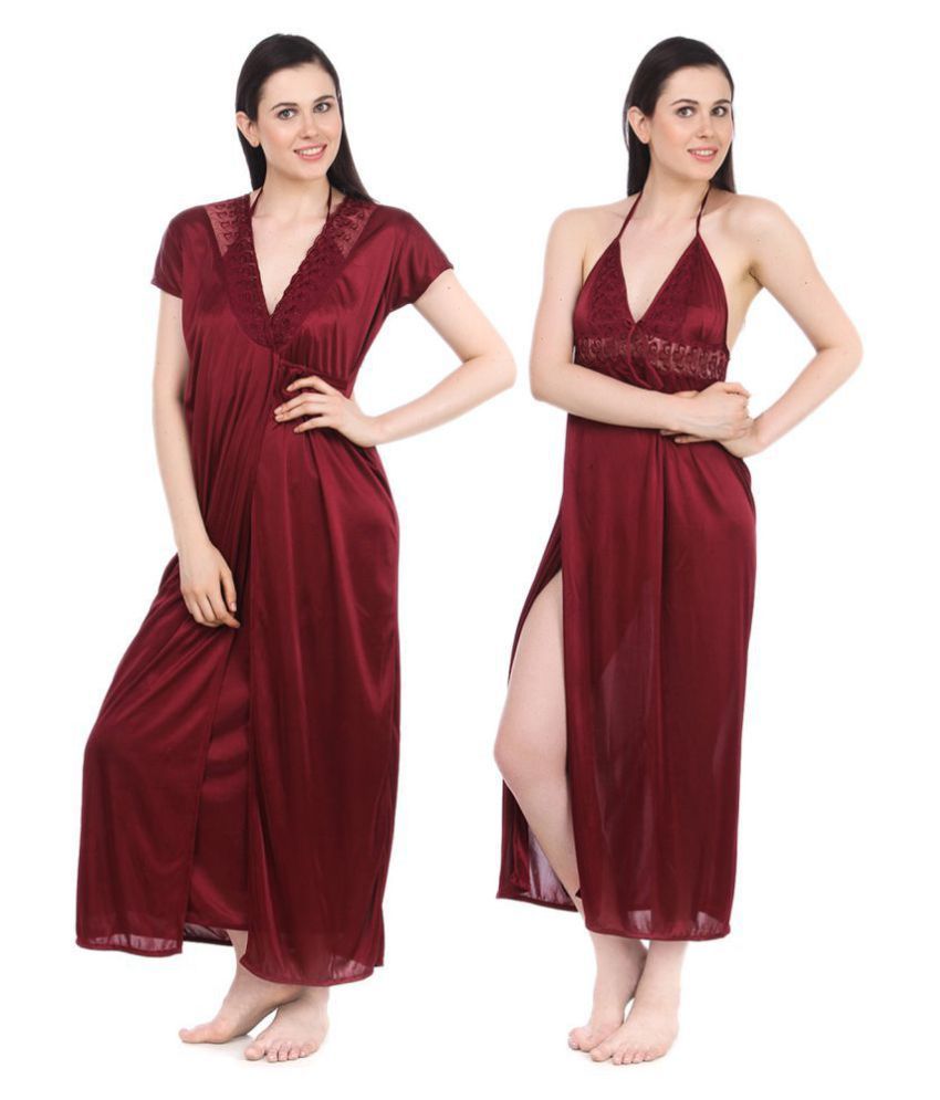 Buy Fasense Satin Nighty And Night Gowns Maroon Online At Best Prices In India Snapdeal