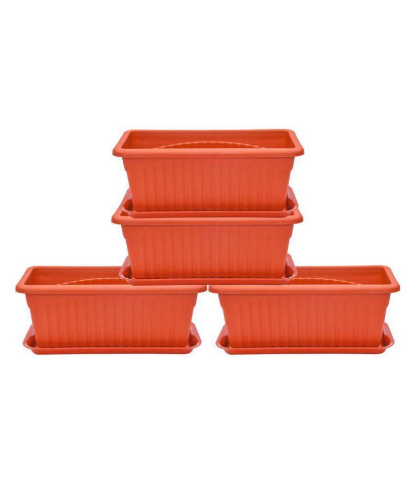Brecken Paul 5x4x11 Inch Brown Plastic Rectangular Flower Pot With Brecken Paul 5x4x11 Inch Brown Plastic Rectangular Flower Pot With Tray Pots Planter Container