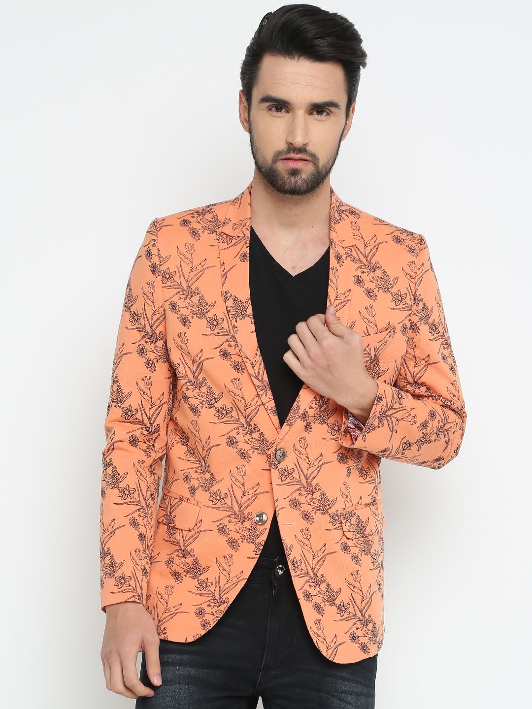     			Showoff Orange Printed Casual Blazers