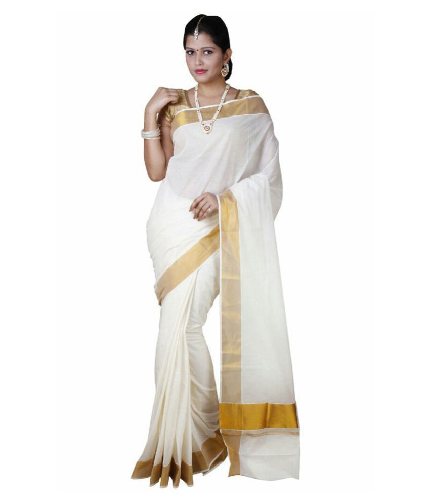     			RSV FABRICS White and Grey Cotton Saree