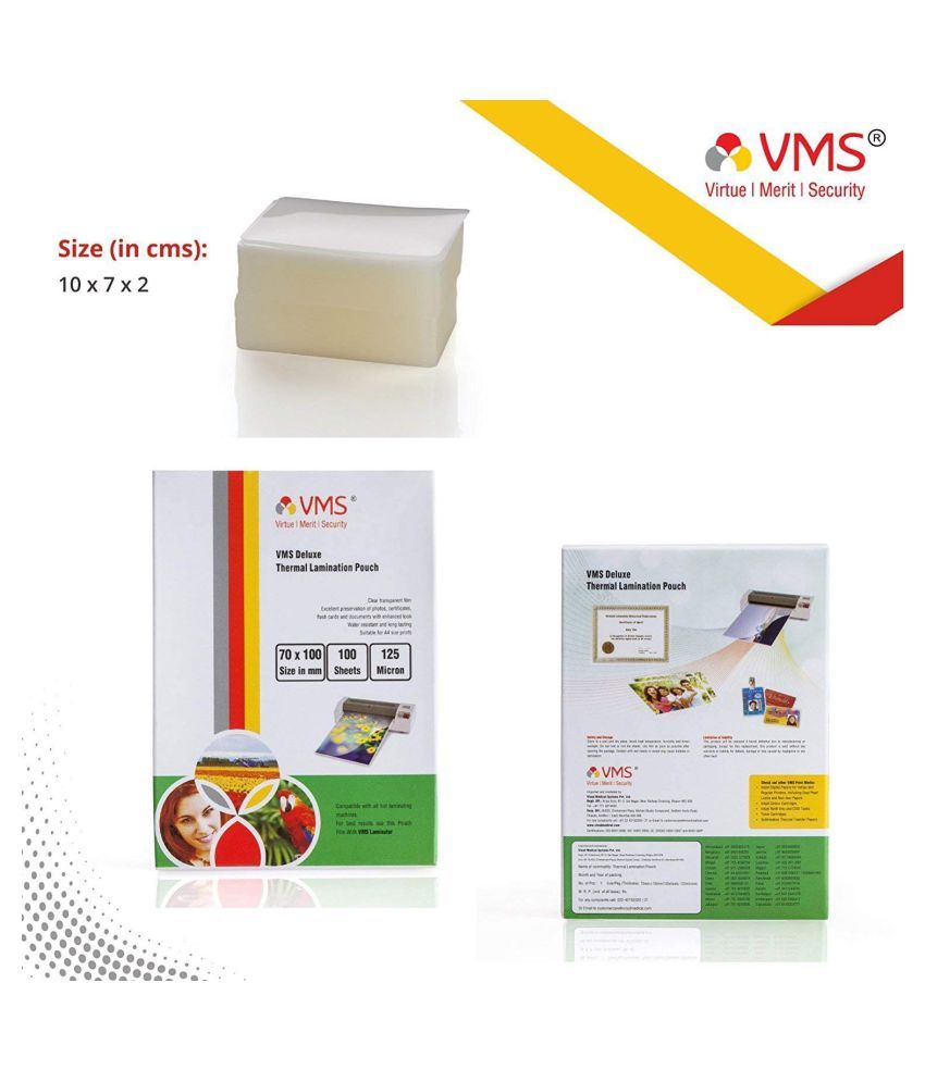 VMS Deluxe Thermal Laminating Pouch 70 X 100 125 Micron 100 Sheet ID