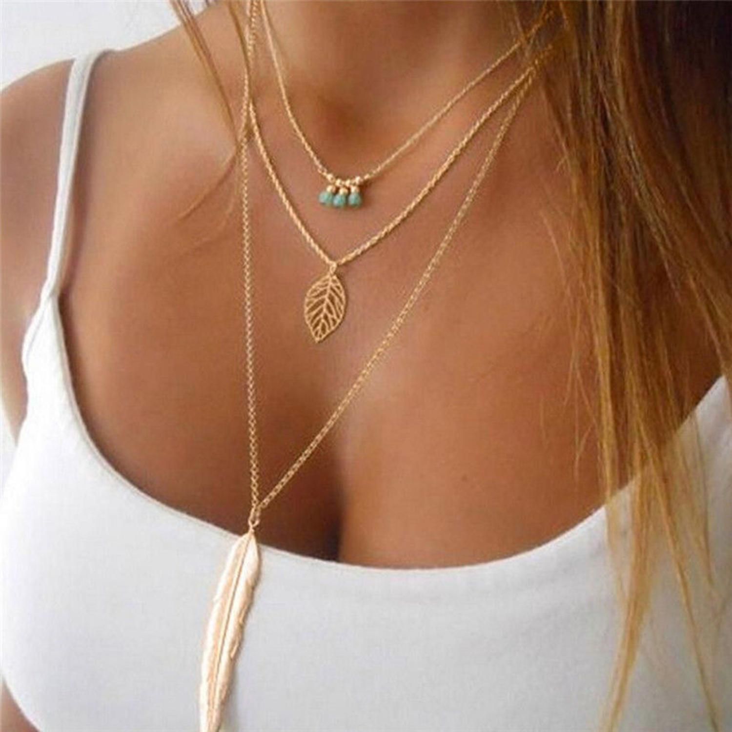 Jewelry Fashion Pendant Women Long Sweater Chain Multilayer Leaf Necklace