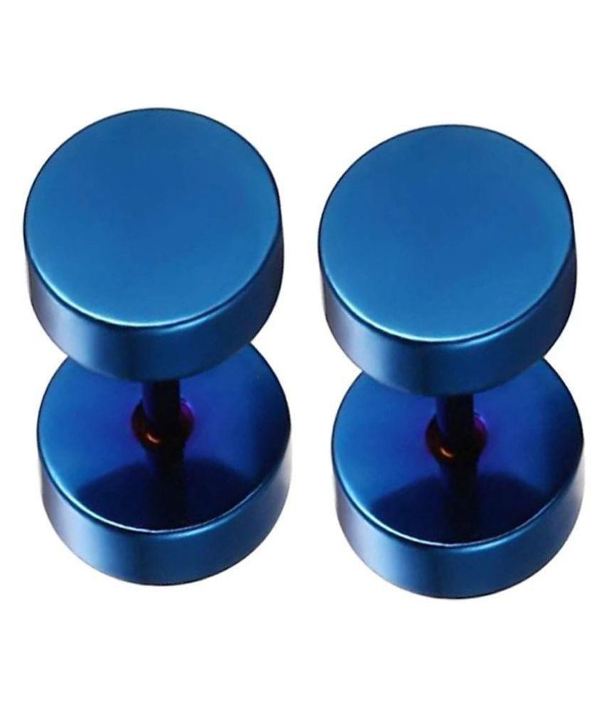 Tiptop Piercing Black or Blue Stainless Steel Barbell Dumbell Fashion Bali Round Studs Earring for Men Boys.