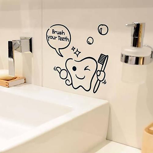 1pc Cartoon Brush Your Teeth Shower Room Vinyl Sticker Wall Decor