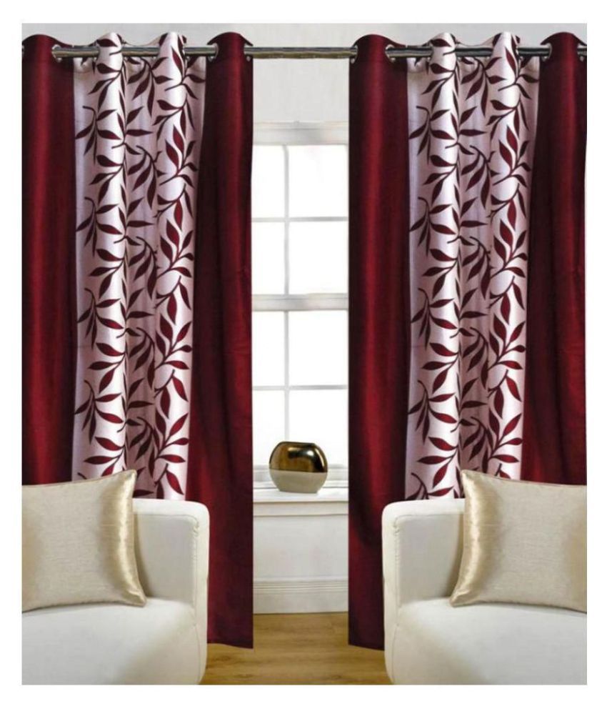     			Tanishka Fabs Floral Semi-Transparent Eyelet Curtain 7 ft ( Pack of 2 ) - Maroon