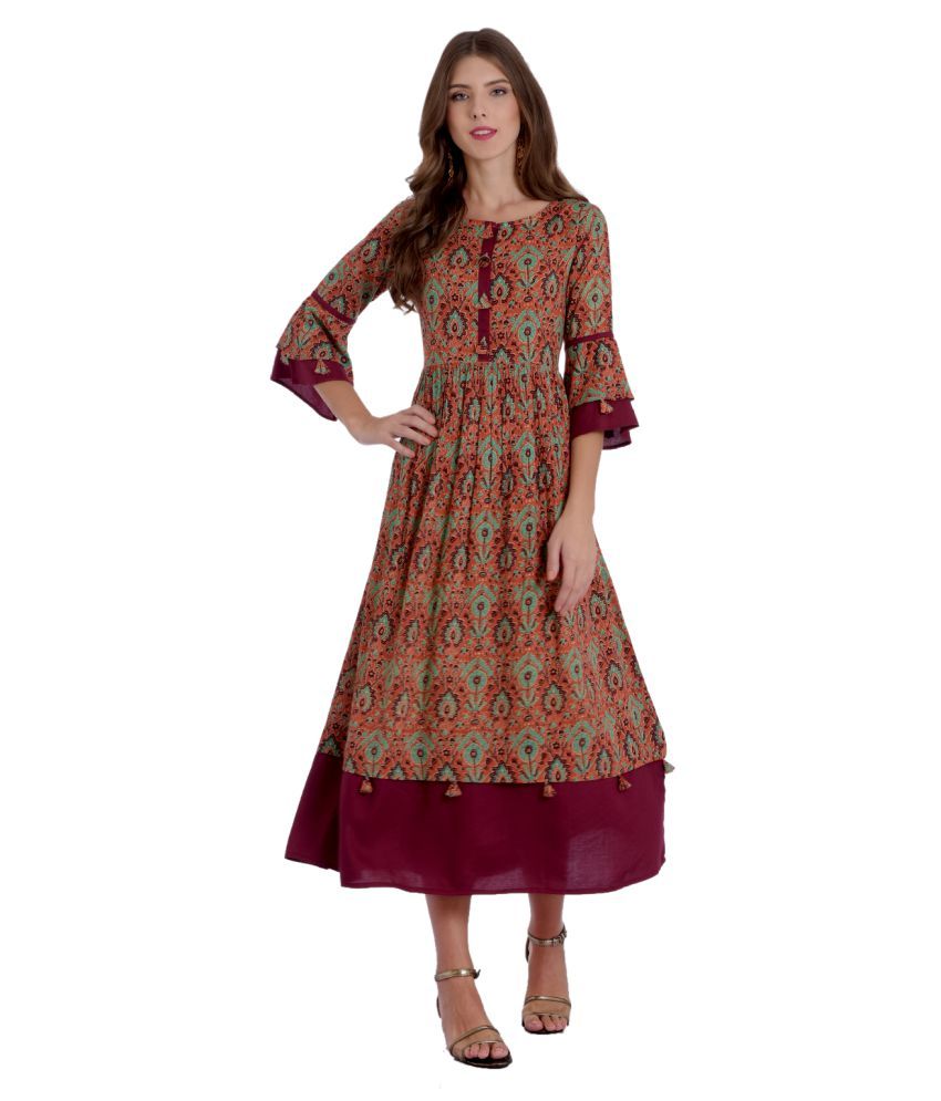 Rangmayee Maroon Rayon Anarkali Kurti - Buy Rangmayee Maroon Rayon ...