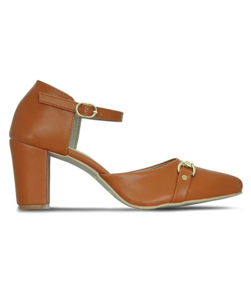 tan block heel pumps