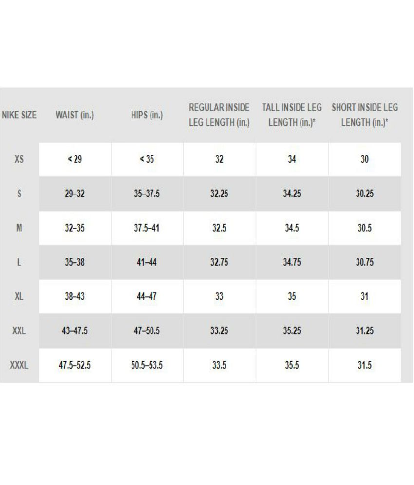 Nike Size Chart For Men