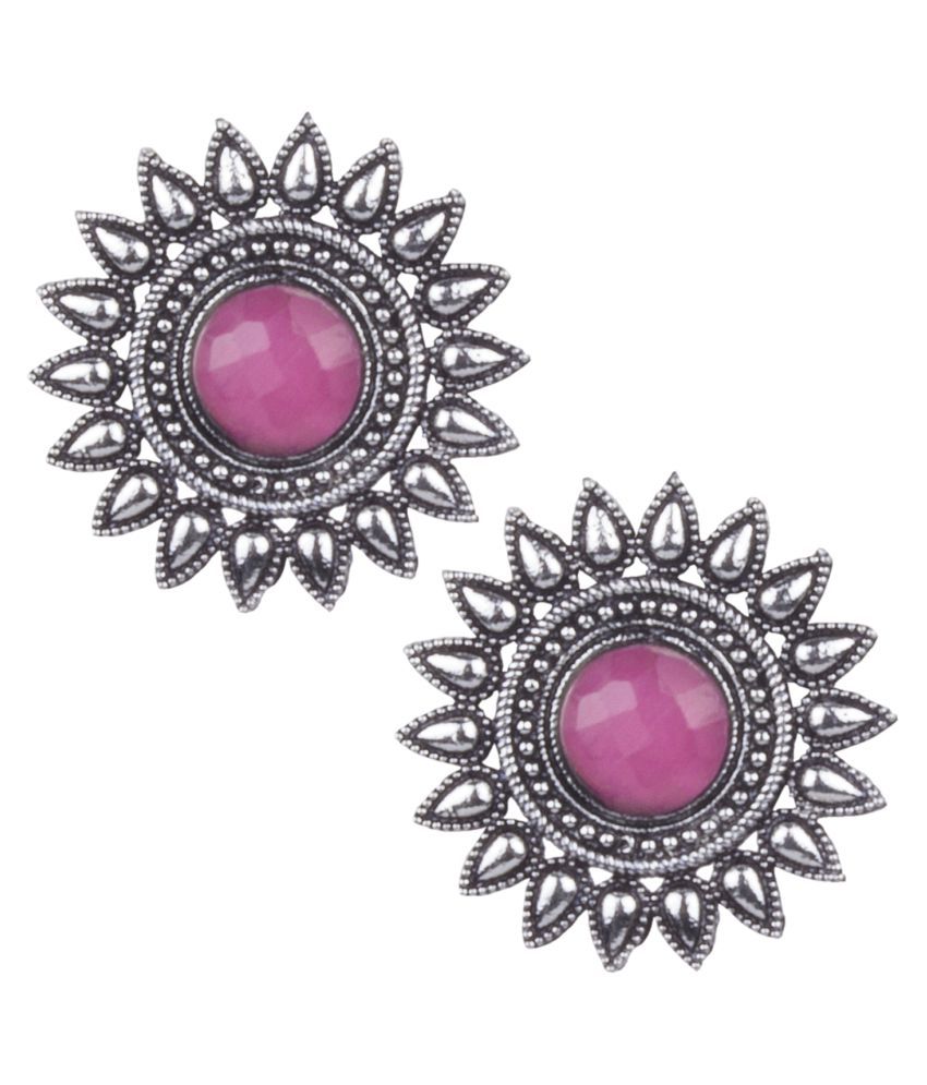     			Piah Fashion Comely Oxidised Silver \npink Turquoise Stone Brass Stud Earring For Women & Girls
