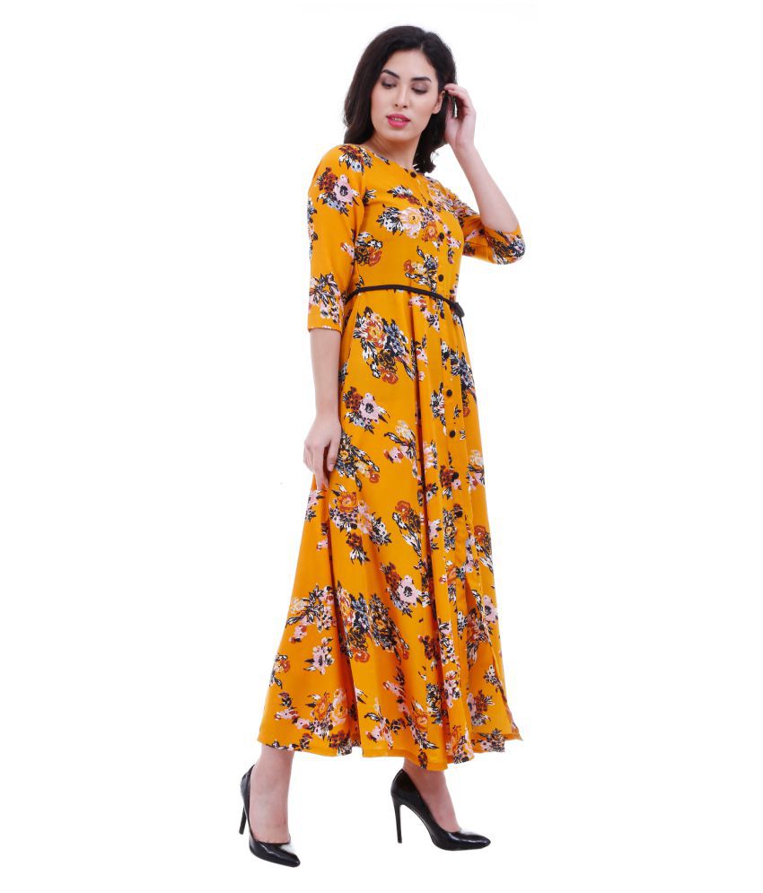 ROZVEH Crepe Yellow Fit And Flare Dress - Buy ROZVEH Crepe Yellow Fit ...