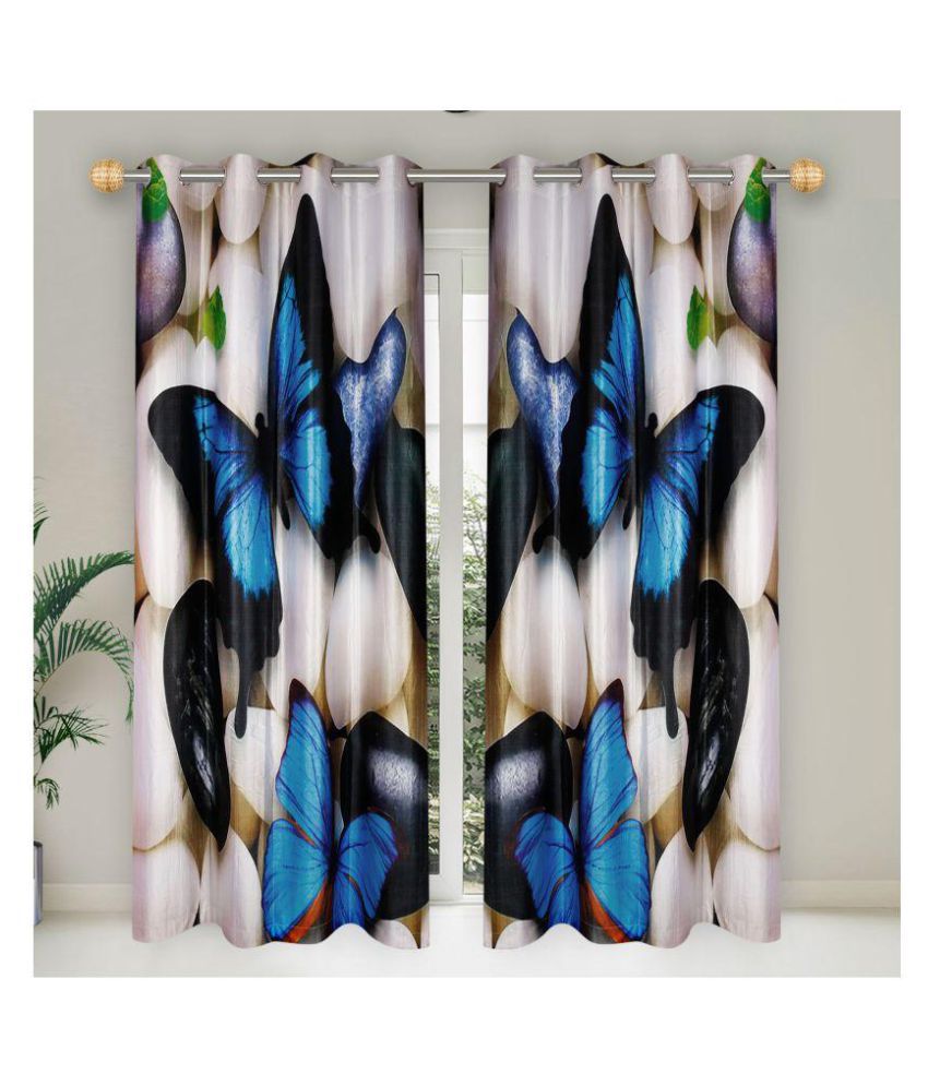     			E-Retailer Set of 2 Door Semi-Transparent Eyelet Polyester Curtains Blue