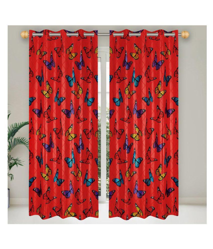     			E-Retailer Set of 2 Door Semi-Transparent Eyelet Polyester Curtains Red