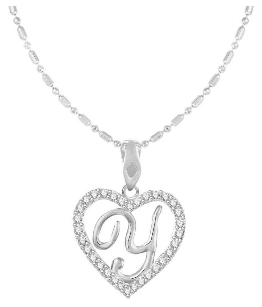 Sukai Jewels Initial Y Heart Solitare Rhodium Plated Alloy & Brass ...