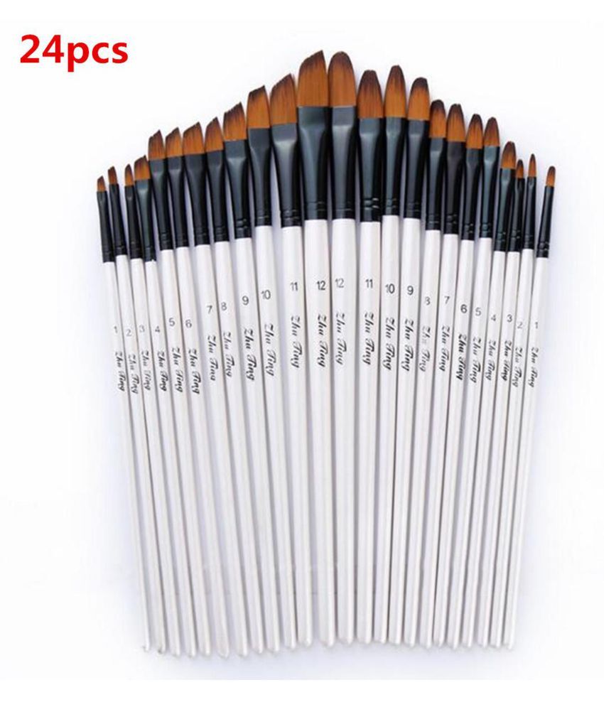 24pcs Artist Nylon Hair Paint Brush Watercolor Acrylic Oil