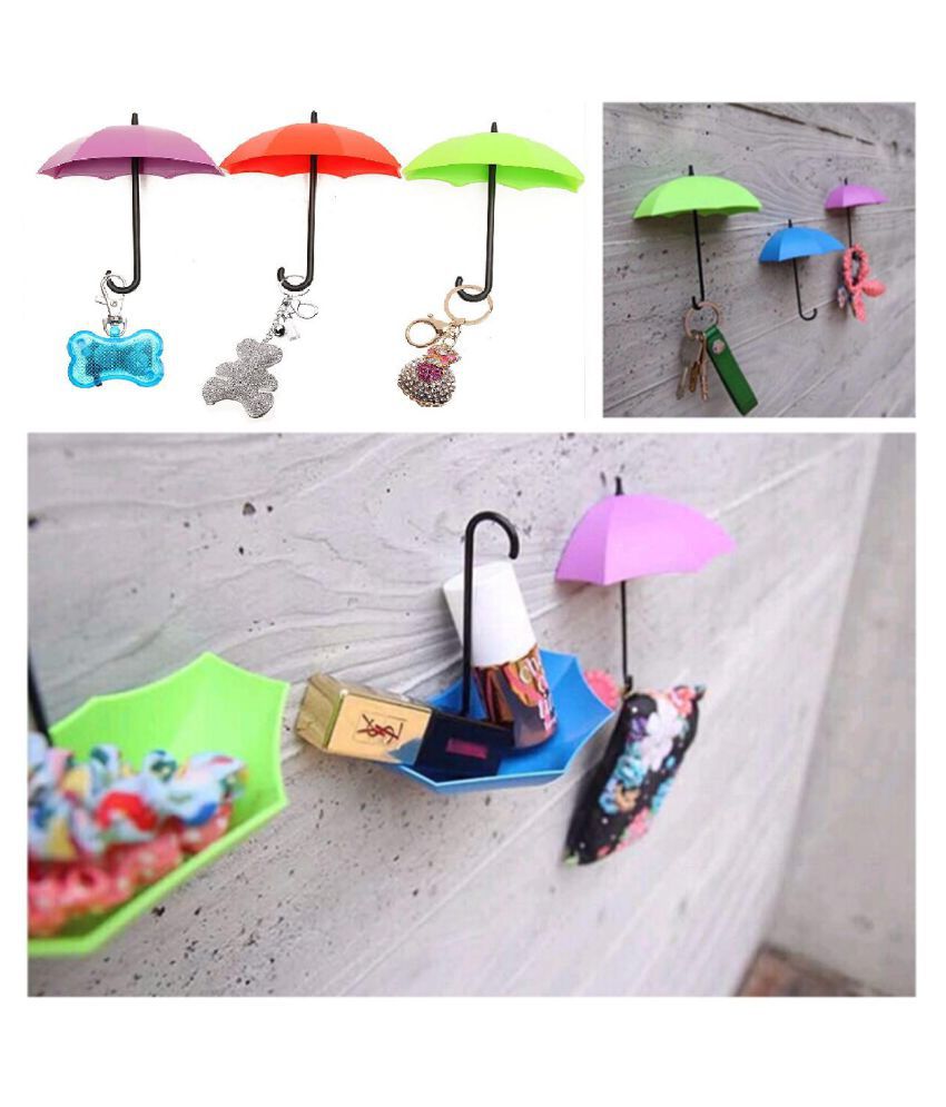3X Colorful Umbrella Shape Wall Hook Key Holder Organizer Decorative Hanger 