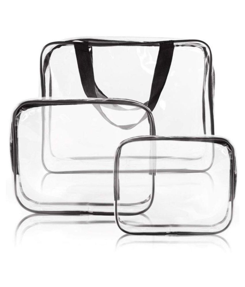     			House Of Quirk Black 3 Pack Clear PVC Cosmetic Bags Travel Toiletry Bag