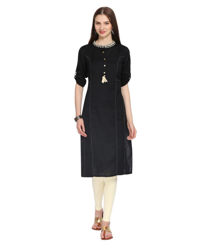     			Alena - Black Linen Women's Straight Kurti